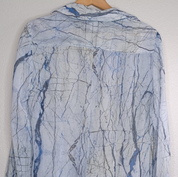 Finley Artsy Sheer Sz M Marble Artsy Button Down Front Long Sleeve Blouse - Picture 6 of 14
